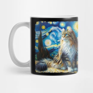 Domestic Long Hair Starry Night Inspired - Artistic Cat Mug